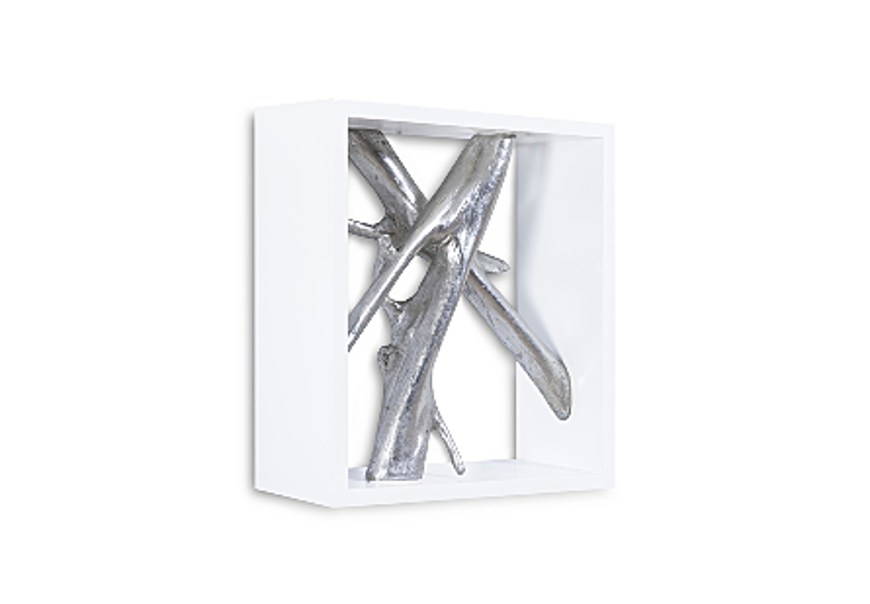 Picture of FRAMED BRANCHES WALL TILE WHITE, SILVER LEAF
