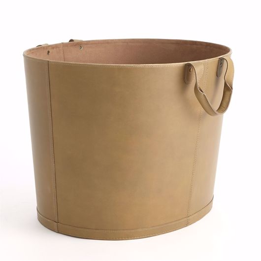 Picture of OVERSIZED OVAL LEATHER BASKET-PUTTY