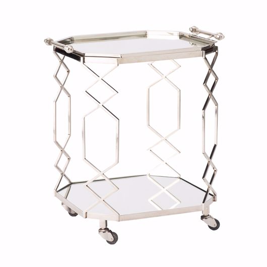 Picture of RECTANGULAR FRET WORK SERVING CART AND TROLLEY W/TRAY-POLISHED NICKEL