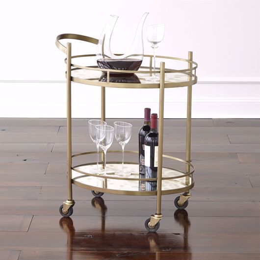 Picture of OVAL POLISHED BRASS 2 TIER BAR CART AND TROLLEY WITH GALLERY