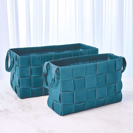 Picture of SOFT WOVEN LEATHER BASKETS-AZURE